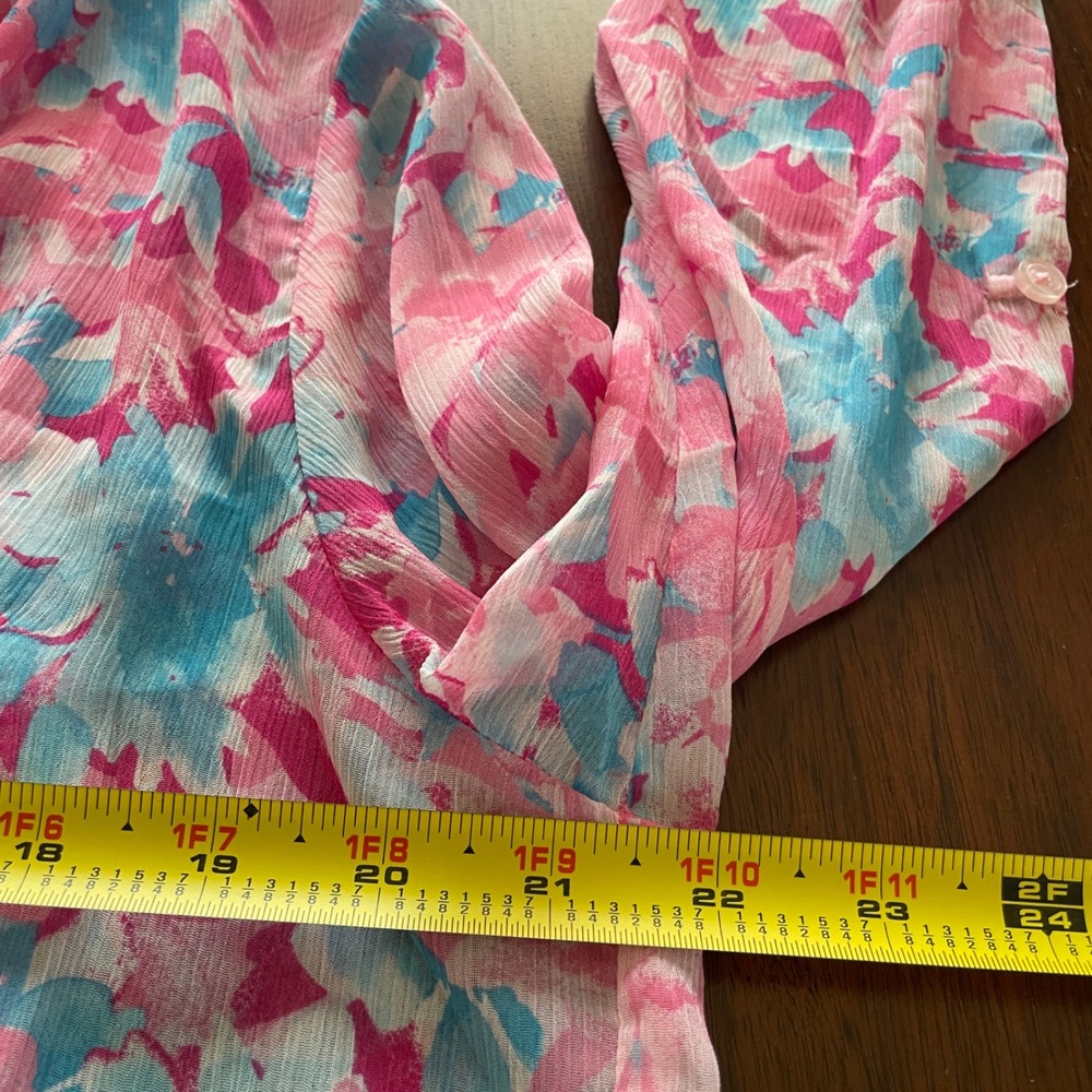 KUT from the Kloth Blouse Womens XL Pink Blue Floral Roll Tab Sleeve Boho Top - Picture 8 of 9